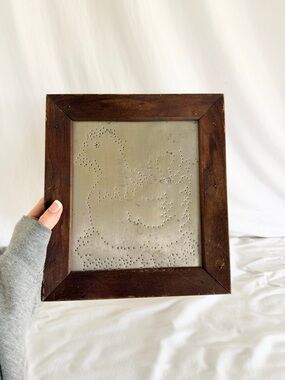 Vintage Wooden Framed Punch Tin Wall Art